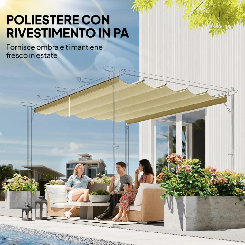 Outsunny Copertura per Gazebo Pergola 4x3 m in Poliestere Traspirante Beige con 10 Fori di Drenaggio