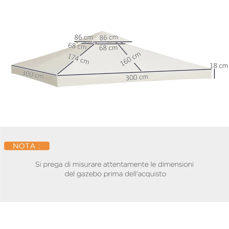 Outsunny Telo Gazebo 3x3 m a 2 Livelli in Poliestere Resistente, Copertura Gazebo 3x3 con 8 Fori di Drenaggio e Cinghie in chiusura a strappo, Crema
