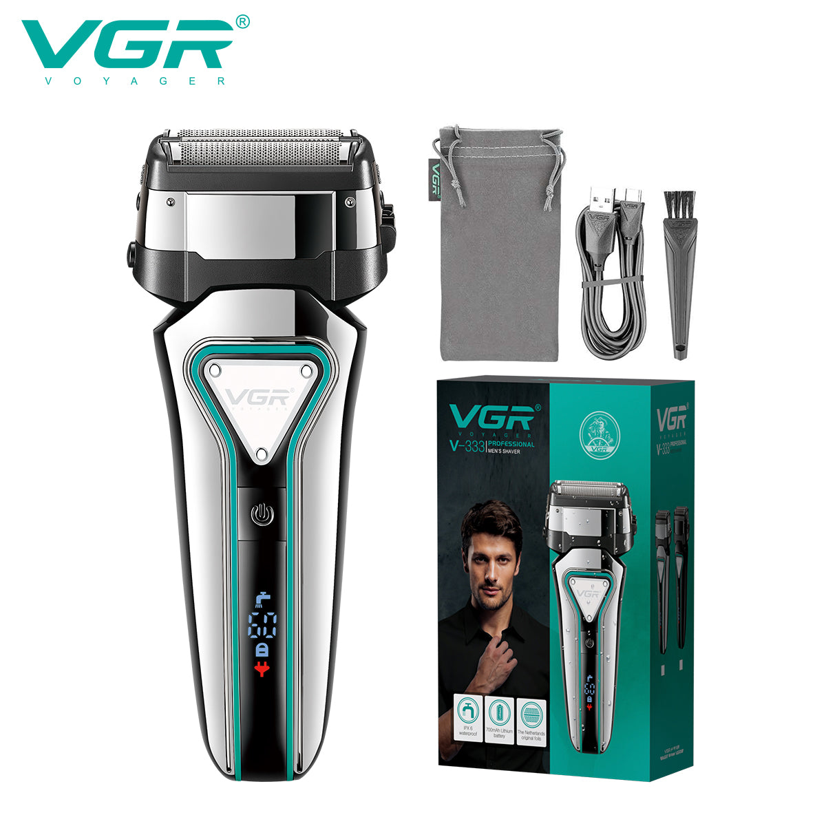 VGR Rasoio Elettrico Professionale | Batteria | Ricaricabile | Barba | Capelli V-333