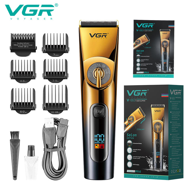 VGR Rasoio Capelli | Professionale | Batteria | USB | Professionale | Impermeabile | V-663