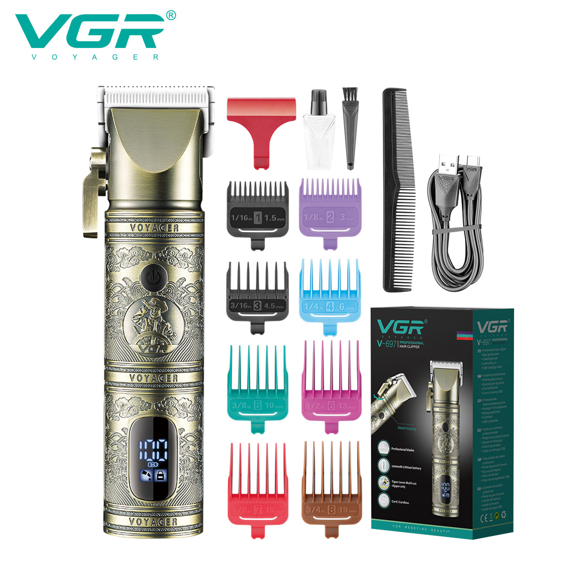 VGR Rasoio Capelli | Taglia Capelli | Display | Senza Filo | Ricaricabile | VGR V-697