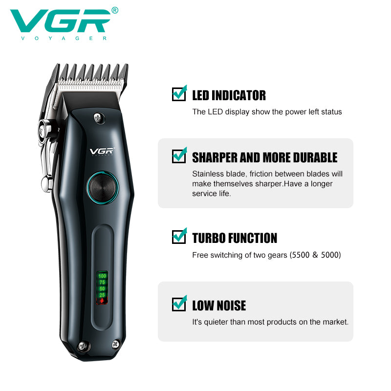 VGR Rasoio Capelli | Batteria | Ricaricabile | USB | Display a Led | V-969