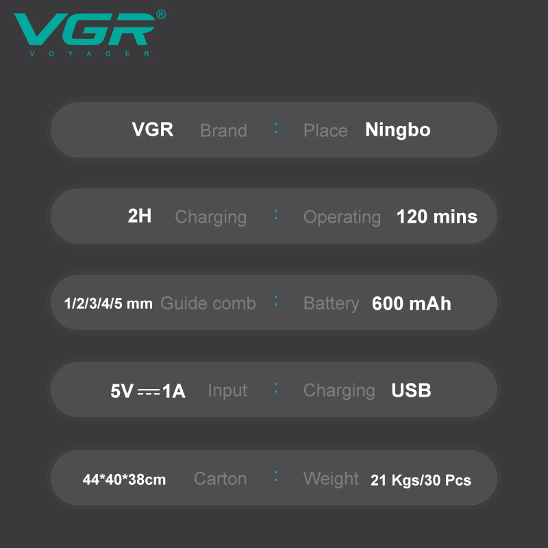 VGR Regola Barba | Trimmer | Professionale | USB | Senza Filo | VGR V-030