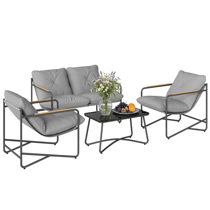 Outsunny Salotto da Giardino 4 Posti con Divanetto 2 Posti e 2 Poltrone con Cuscini, Grigio Chiaro