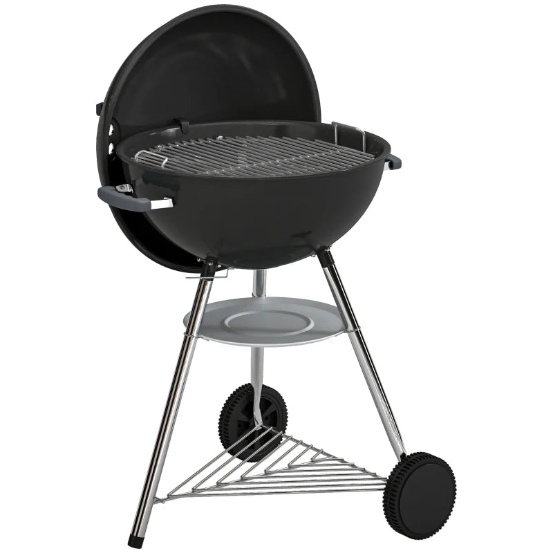 Outsunny barbecue a carbone con griglia esterna rotonda, coperchio, termometro e ruote, Nero