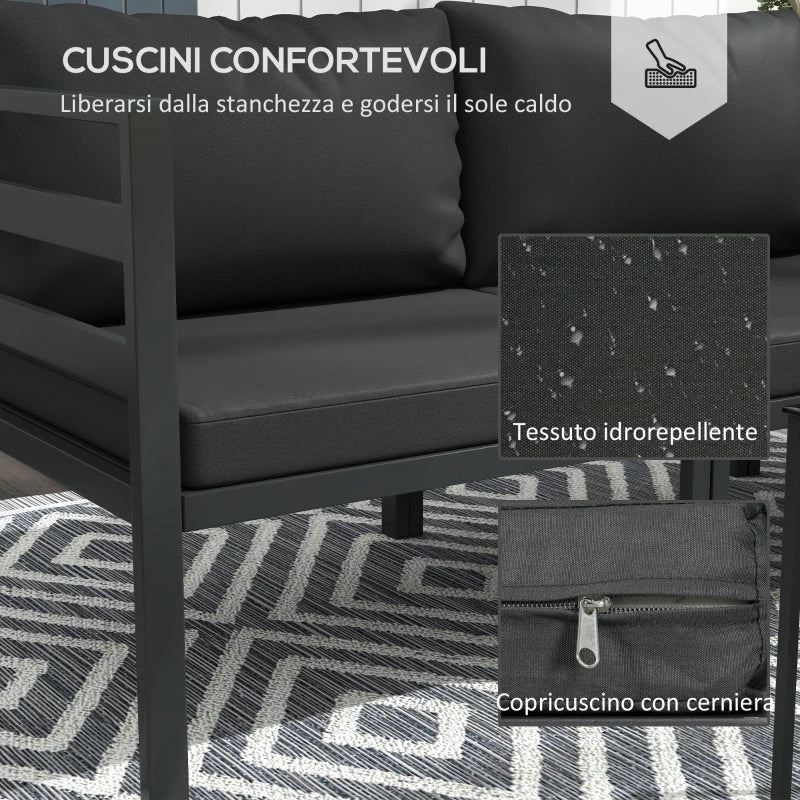 Outsunny Set da Giardino 7 Pezzi in Acciaio e Poliestere con 5 Sedie con Cuscini e 2 Tavolini da Caffè, Grigio