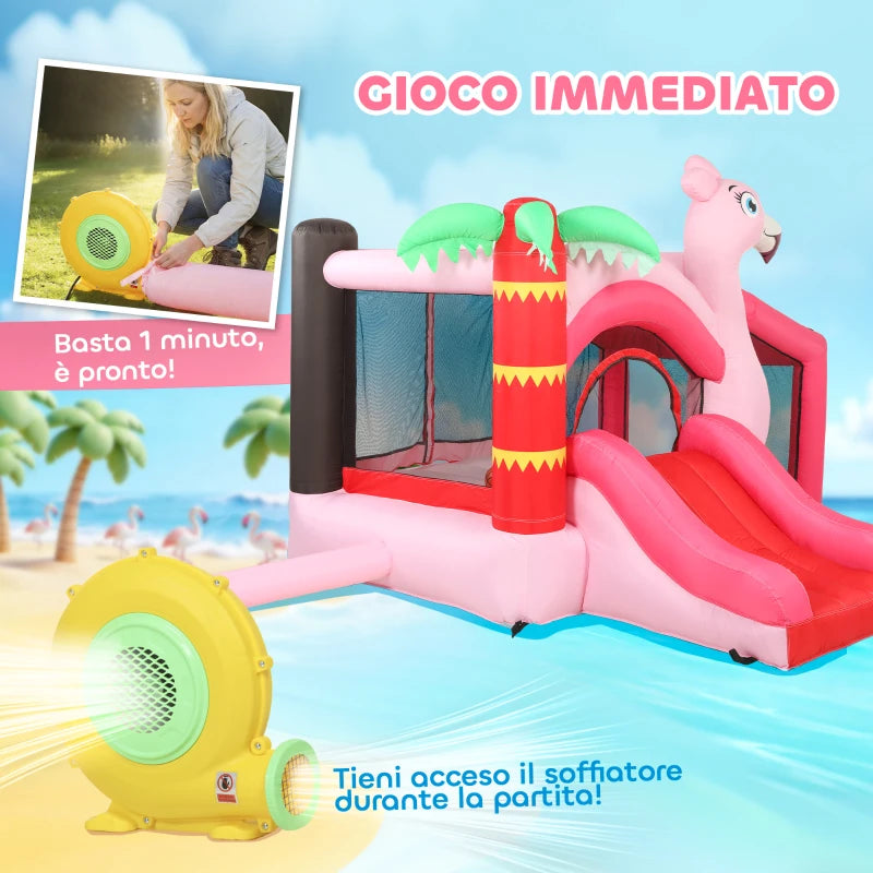 AIYAPLAY Castello Gonfiabile per Bambini con Scivolo, Trampolino, Vasca di Palline e Canestro Basket, 255x230x196 cm, Rosa