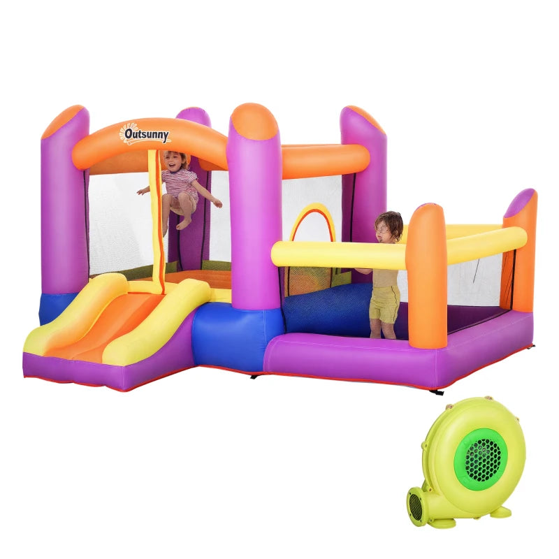 Outsunny Castello Gonfiabile per Bambini da Giardino, Parco Acquatico Gionfiabile con Scivolo, Trampolino e Piscina , Multicolor, 280x 250x170cm