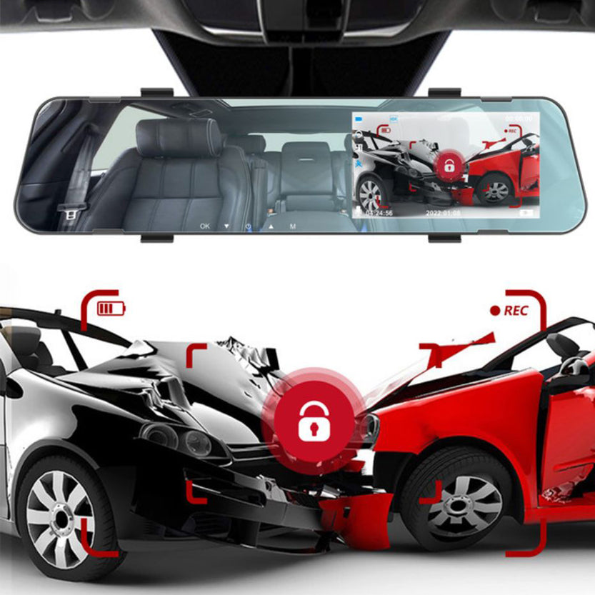 Dash Cam - Pour voiture, rétroviseur 4,3 pouces rétroviseur de voiture Dvr Full HD 1080p BONUS DE CAMÉRA ARRIÈRE ! Caméra de conduite à double objectif