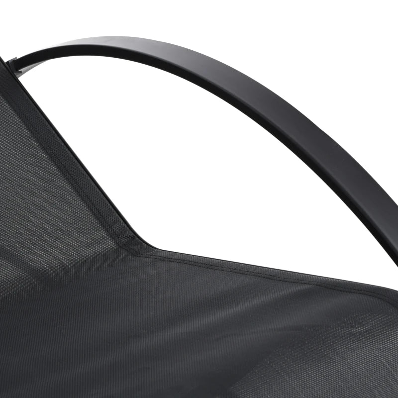 Outsunny Set 2 Lettini Prendisole e Tavolino con Ripiano, in Tessuto Traspirante e Metallo, 59x169x66 cm, Nero