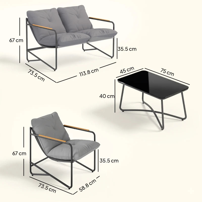 Outsunny Salotto da Giardino 4 Posti con Divanetto 2 Posti e 2 Poltrone con Cuscini, Grigio Chiaro