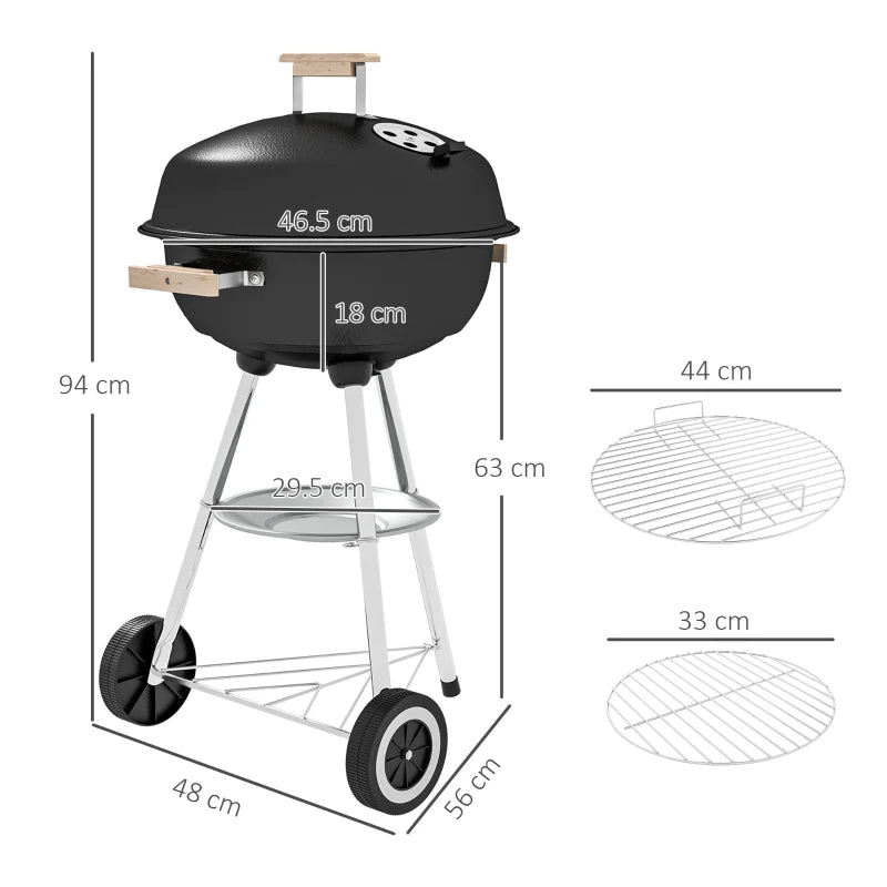 Outsunny Carrello per Barbecue con Piano in Acciaio e Ripiano Richiudibile, Ruote e Ganci, 91x58x76 cm, Nero (Copia)