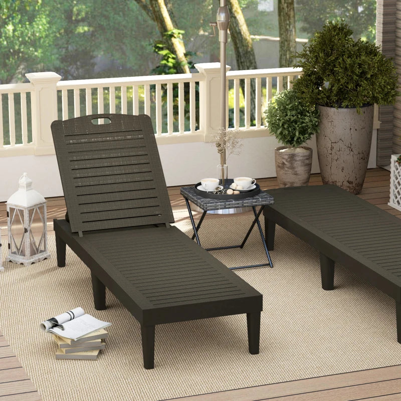 Outsunny Set 2 Lettini Prendisole con Schienale Regolabile su 4 Posizioni Effetto Rattan a Doghe, Nero