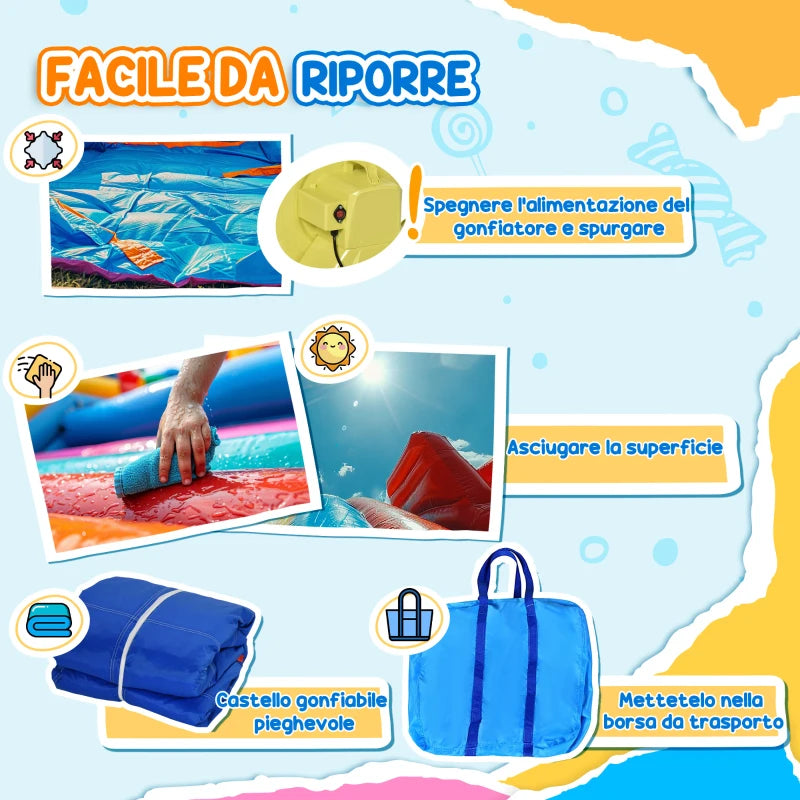 Outsunny Castello Gonfiabile Gigante e Rimbalzante per Bambini 3-8 Anni con Scivolo, Piscina e Gonfiatore 3.6x1.75x1.8m