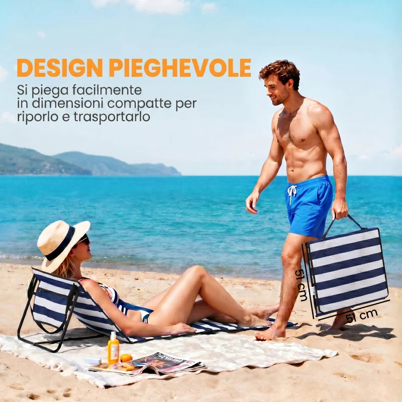Outsunny Set 2 Sdraio da Spiaggia Pieghevoli e Regolabili con Tasca, in Acciaio e Poliestere, 142x51x40 cm, Multicolore