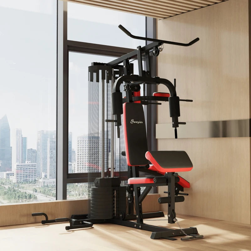 SPORTNOW Stazione Fitness Multifunzione per Allenamento del Corpo, in Acciaio e PU, 225x175x200 cm, Nero