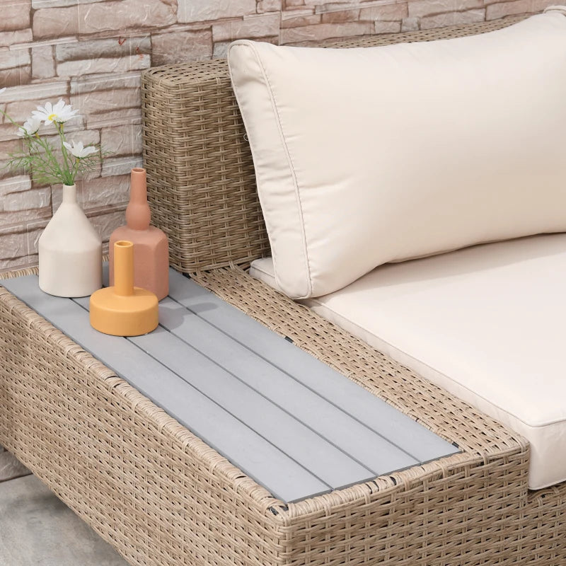 Outsunny Set da Giardino 4 Pezzi in Rattan, Divano Angolare con Cuscini e Tavolini, Nero e Marrone chiaro