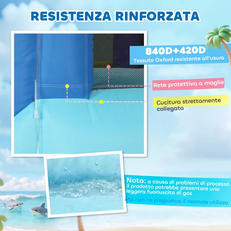 AIYAPLAY Gonfiabile Tema Squali con Scivolo, Piscina/Piscina Palline per Divertimento Bambini all'Aperto