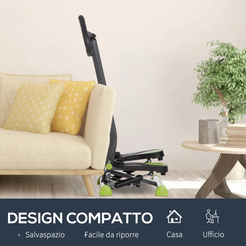 HOMCOM Stepper con Manubrio, Pedali Antiscivolo e Monitor LCD, in Acciaio e ABS, 55x44x108 cm, Nero Grigio e Verde