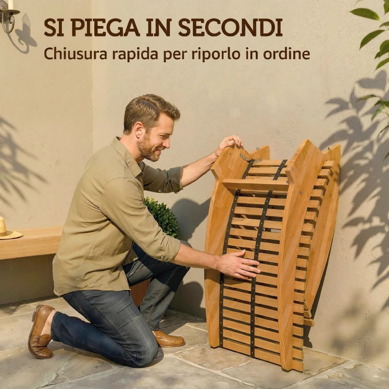 Outsunny Set di 2 Sedia Dondolo Esterno, Sdraio Pieghevole Ergonomica Legno Acacia, Naturale.