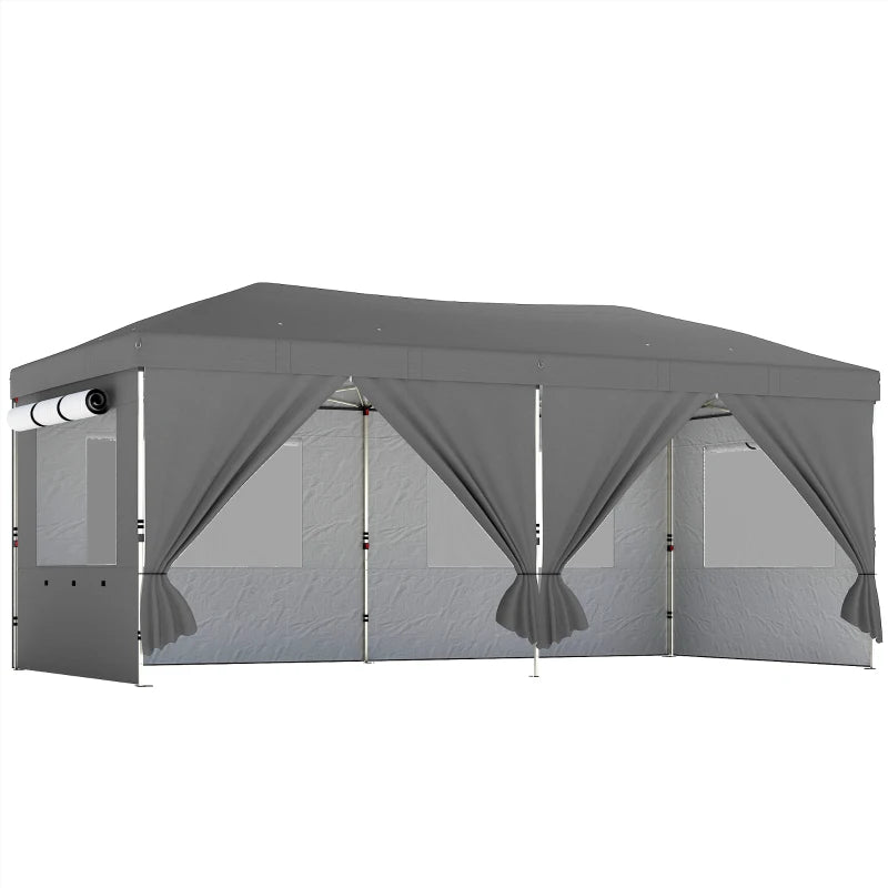 Outsunny Gazebo Pieghevole 3x6 m con 6 Pareti Laterali, Sacchi e Picchetti, in Metallo e Tessuto Oxford, Grigio Scuro