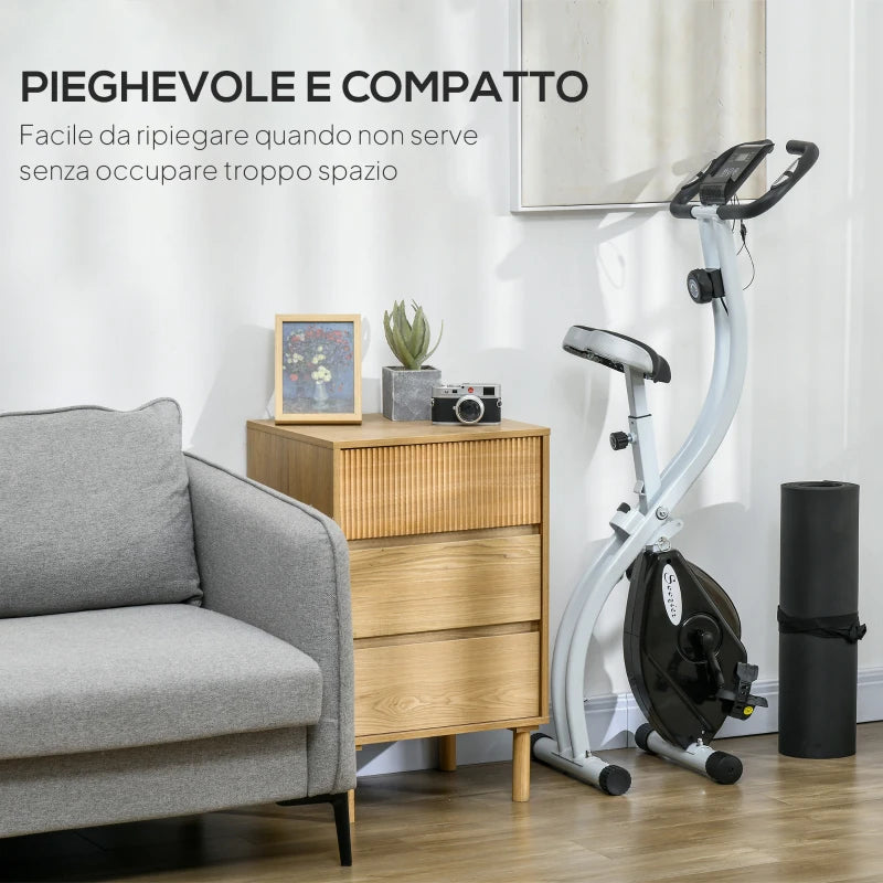 SPORTNOW Cyclette Magnetica Pieghevole a 8 Livelli di Resistenza con Seduta Regolabile, in Acciaio, 97x43x110 cm, Nero