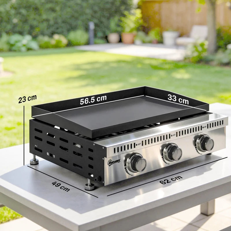 Griglia a Gas Outsunny, portatile da tavolo con vaschetta raccogligrasso, colore nero.