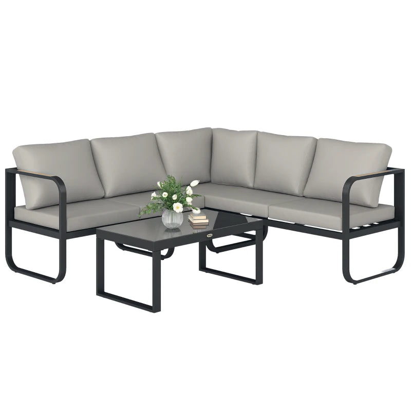 Outsunny Set da Esterno 3 Pezzi con Divano 3 Posti Convertibile, Divano 2 Posti e Tavolino da Esterno, Grigio e Nero