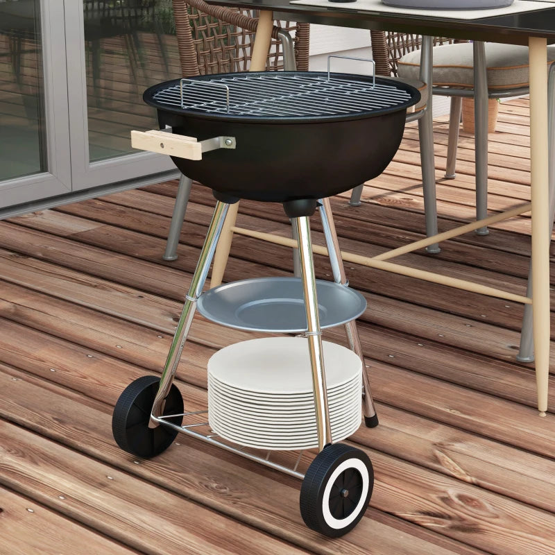 Outsunny Carrello per Barbecue con Piano in Acciaio e Ripiano Richiudibile, Ruote e Ganci, 91x58x76 cm, Nero (Copia)