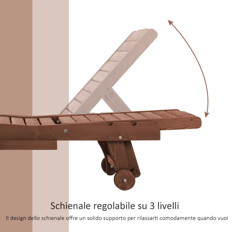Outsunny Lettino Prendisole in Legno, Lettino Sdraio da Giardino con Ruote e Vassoio Estraibile 182x60x35cm