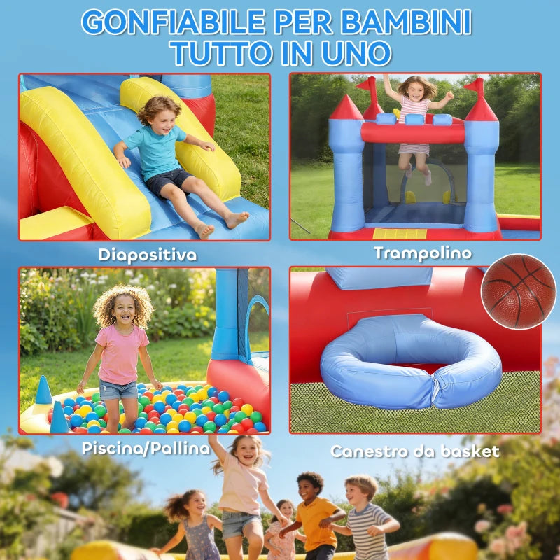 AIYAPLAY Castello Gonfiabile per Bambini con Scivolo, Piscina/Palline, Canestro da Basket e Soffiatore