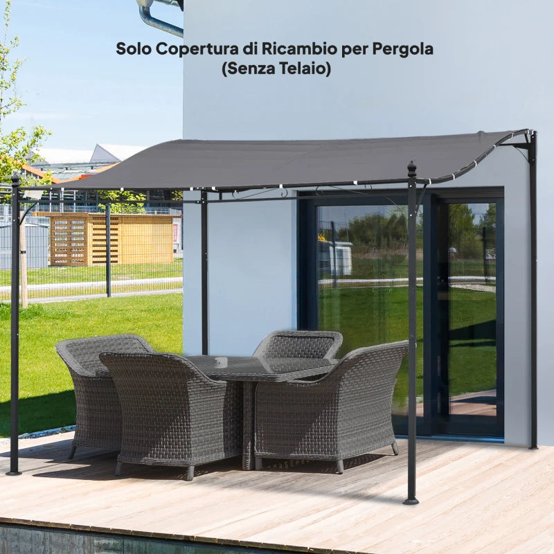 Outsunny Telo di Ricambio per Pergola da Giardino 3x3 m con 16 Fori di Drenaggio, 297x297 cm, Grigio