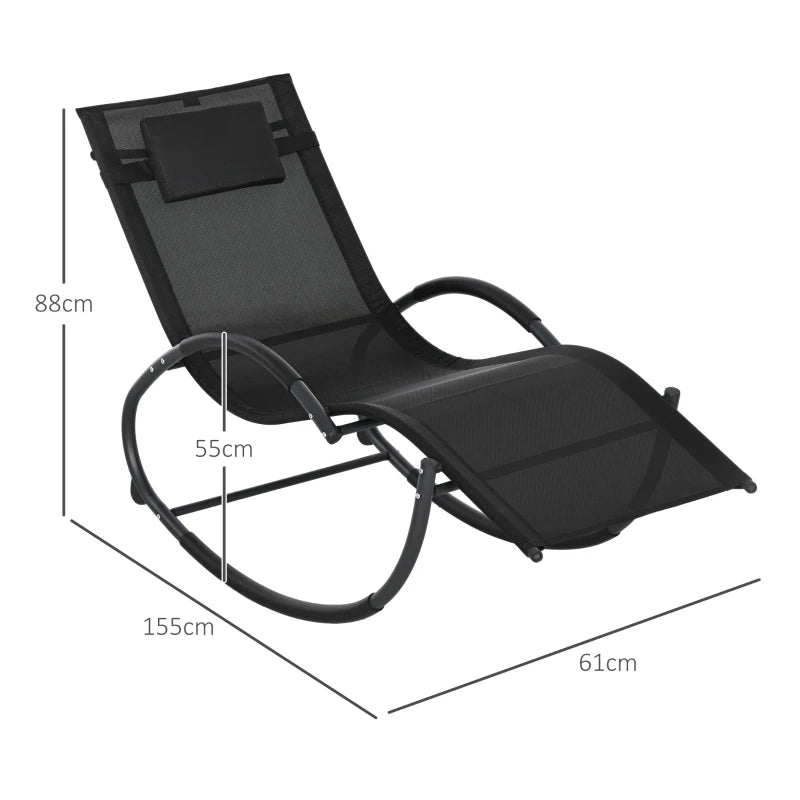 Outsunny Sedia Sdraio a Dondolo Zero-Gravity da Esterno Impermeabile con Poggiatesta, 155x61x88 cm, Nero