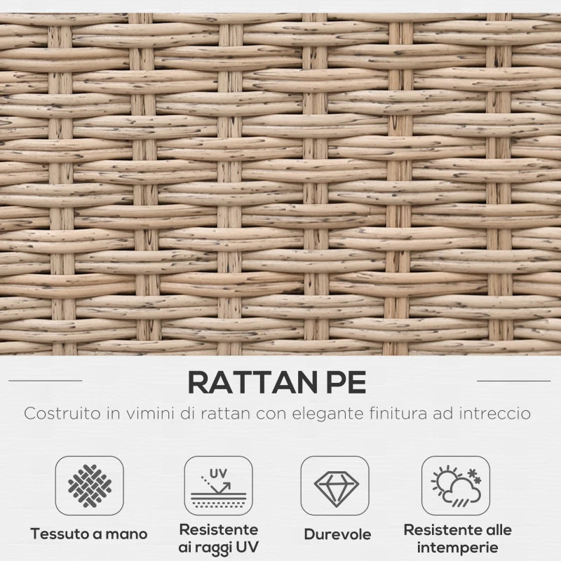 Outsunny Set da Giardino 4 Pezzi in Rattan, Divano Angolare con Cuscini e Tavolini, Nero e Marrone chiaro