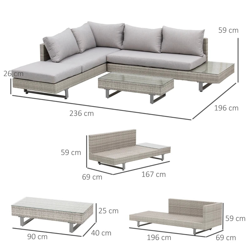 Outsunny Set Giardino Esterno, Salotto da Giardino, Set Divani da Esterno con Tavolino da Giardino, Mobili da Giardino in Rattan Grigio