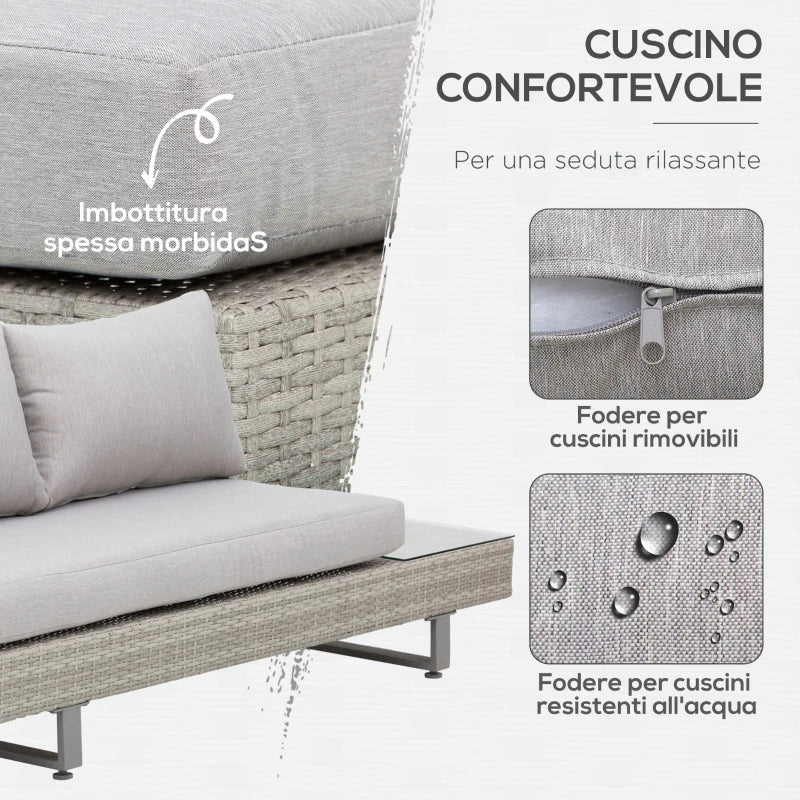 Outsunny Set Giardino Esterno, Salotto da Giardino, Set Divani da Esterno con Tavolino da Giardino, Mobili da Giardino in Rattan Grigio