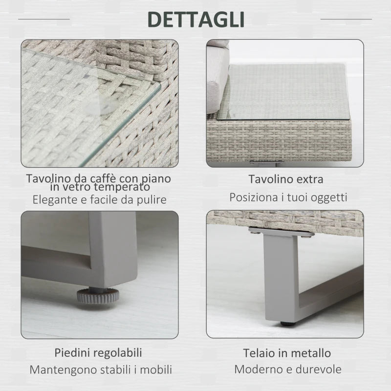 Outsunny Set Giardino Esterno, Salotto da Giardino, Set Divani da Esterno con Tavolino da Giardino, Mobili da Giardino in Rattan Grigio