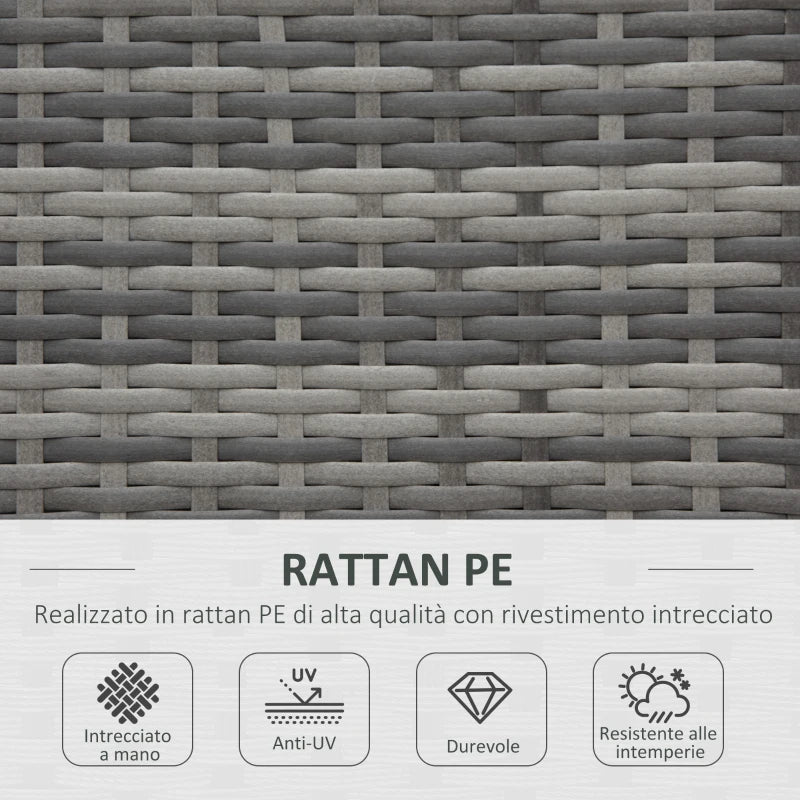 Outsunny Set Mobili da Giardino in Rattan PE da 4 Pezzi, Salotto con Divano Angolare e Tavolino con Vetro, Cuscini Imbottiti e Sfoderabili, Grigio