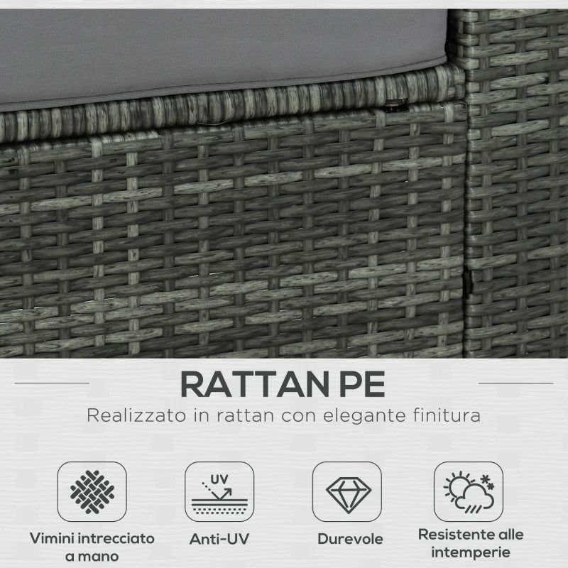 Outsunny Set da 7 Pezzi Salotto da Esterni in Rattan con Poltrona Pouf Tavolino Grigio