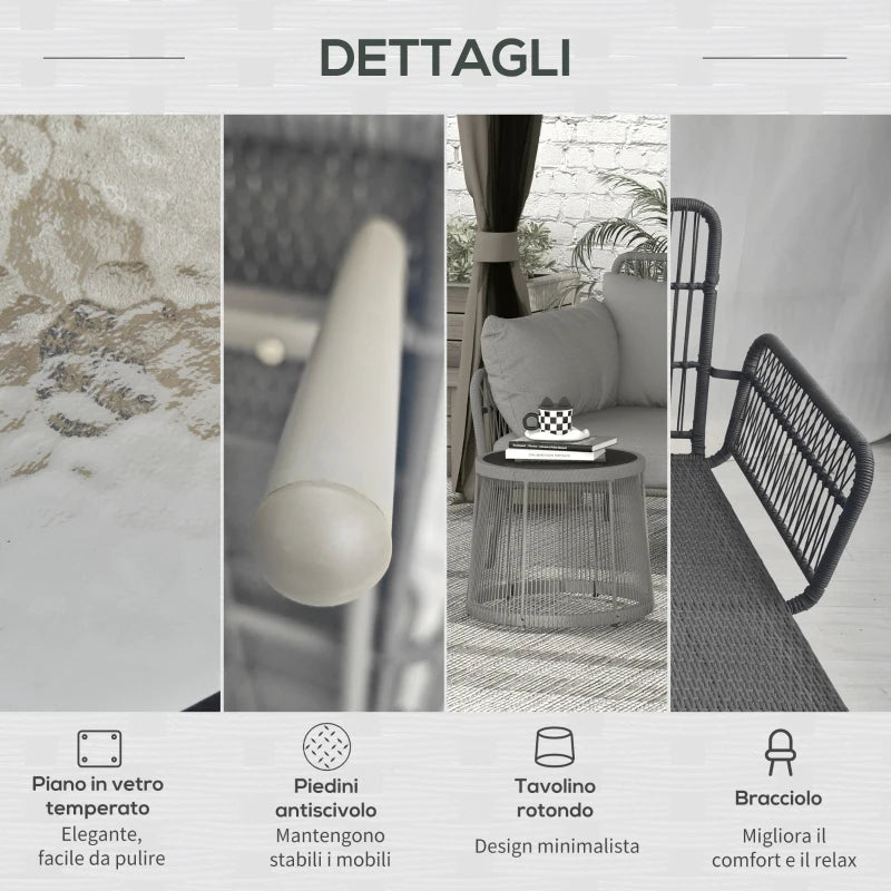 Outsunny Set da Giardino in Rattan PE Stile Boho, Divano 2 Posti con Chaise Longue e Tavolino, Grigio Chiaro