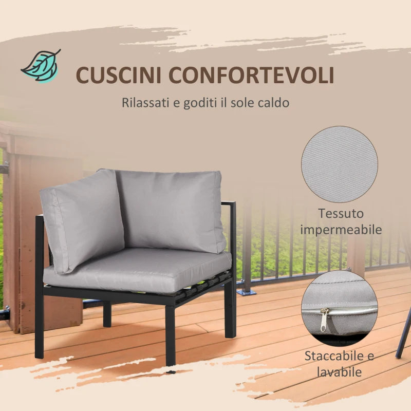 Outsunny Set da Giardino 4 Pezzi con 2 Divanetti, Poltrona Angolare e Tavolino da Caffè in Vetro Temperato
