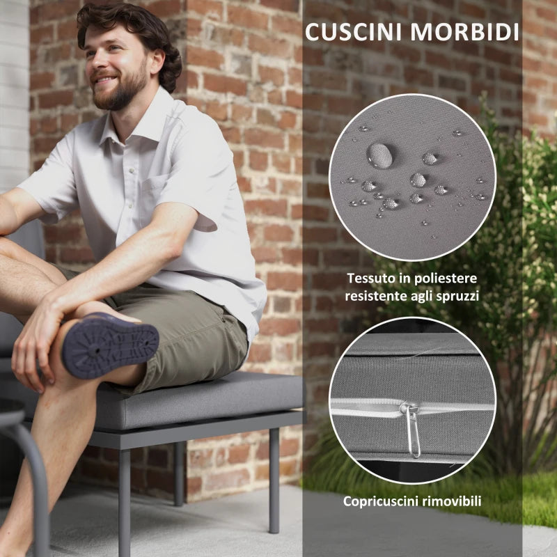Outsunny Salotto da Giardino 4 Pezzi in Rattan con Divano, Chaise Longue, Poltrona e Tavolino con Cuscini, Grigio