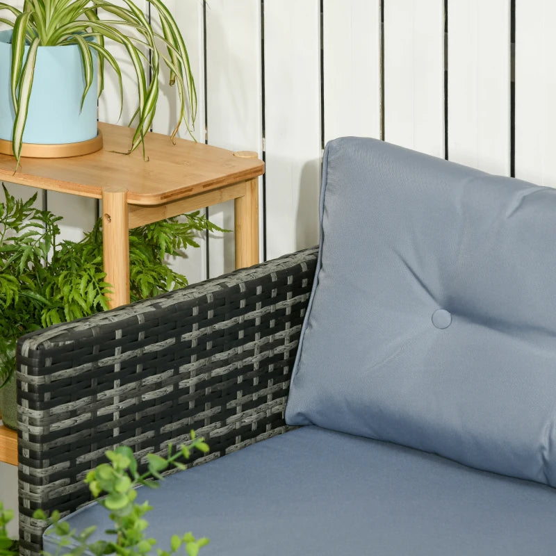 Outsunny Salotto da Giardino con Divanetto, Chaise Longue e Tavolino in Rattan PE con Cuscini, Grigio