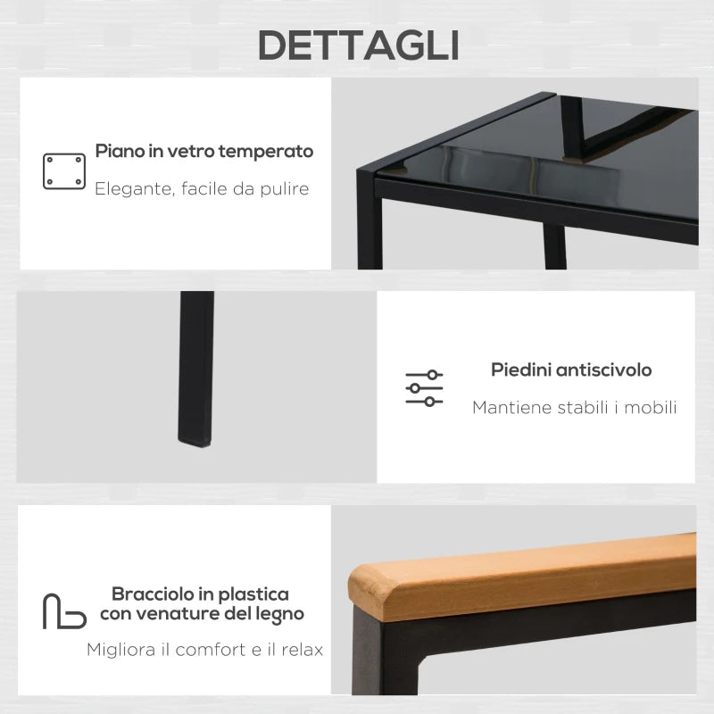 Outsunny Set 4 Pezzi Salotto da Esterni con 2 Sedie, Divano e Tavolino Mobili da Giardino in Rattan e Acciaio Nero