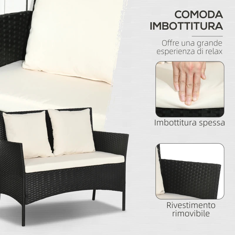 Outsunny Set da Giardino 4Pezzi in Rattan con 2 Sedie, Poltrona da Giardino a 2 Posti e Tavolino Basso