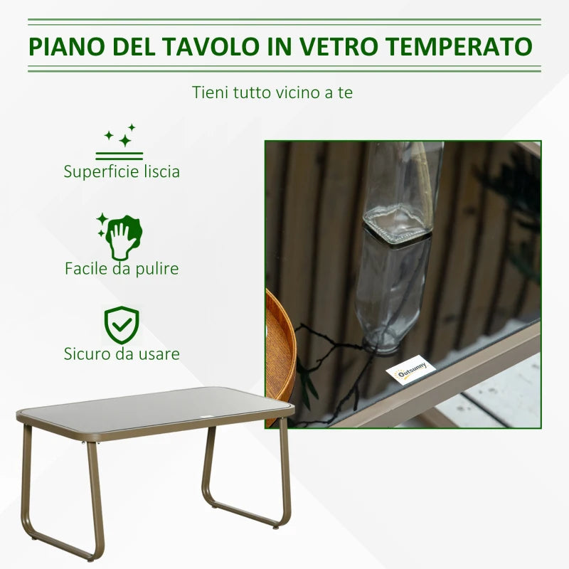 Outsunny Set da Giardino 4 Pezzi con 2 Sedie, 1 Divanetto e 1 Tavolino da Caffè, Kaki