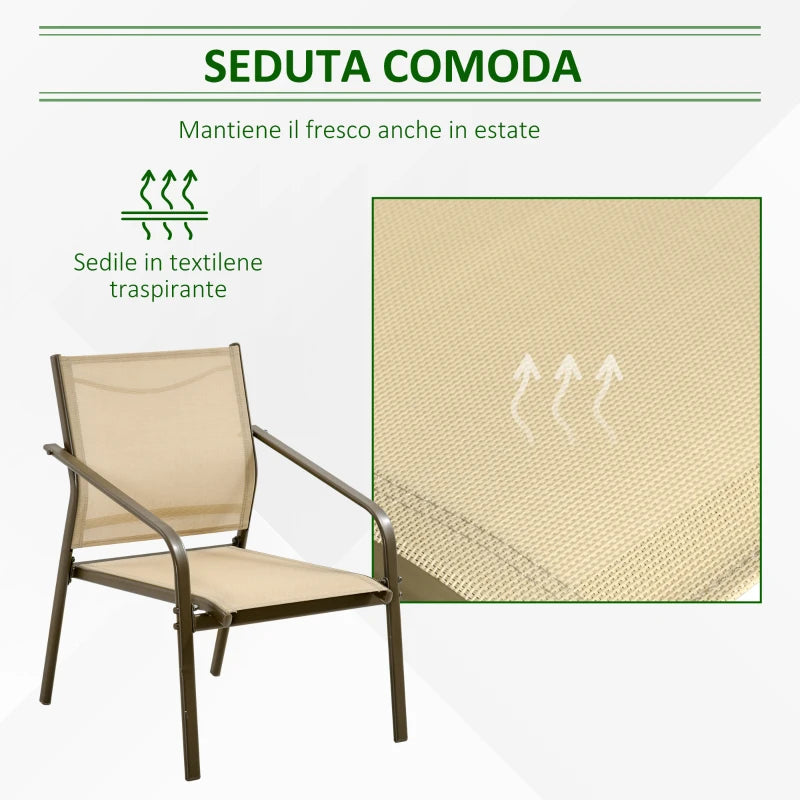 Outsunny Set da Giardino 4 Pezzi con 2 Sedie, 1 Divanetto e 1 Tavolino da Caffè, Kaki