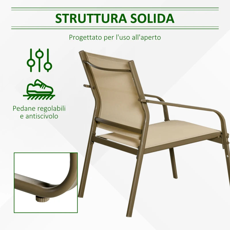 Outsunny Set da Giardino 4 Pezzi con 2 Sedie, 1 Divanetto e 1 Tavolino da Caffè, Kaki