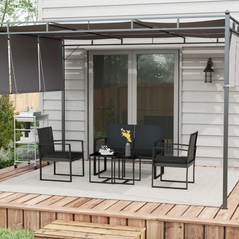 Outsunny Set da Giardino con 2 Sedie, Divanetto e 2 Tavolini con Cuscini e Piano in Vetro, Nero
