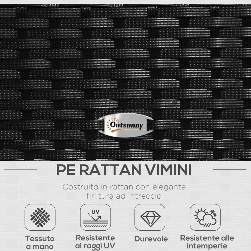 Outsunny Set da Giardino 4 Pezzi in Rattan PE con Tavolino da Giardino, 2 Poltroncine e Divano 2 posti, Nero e Crema